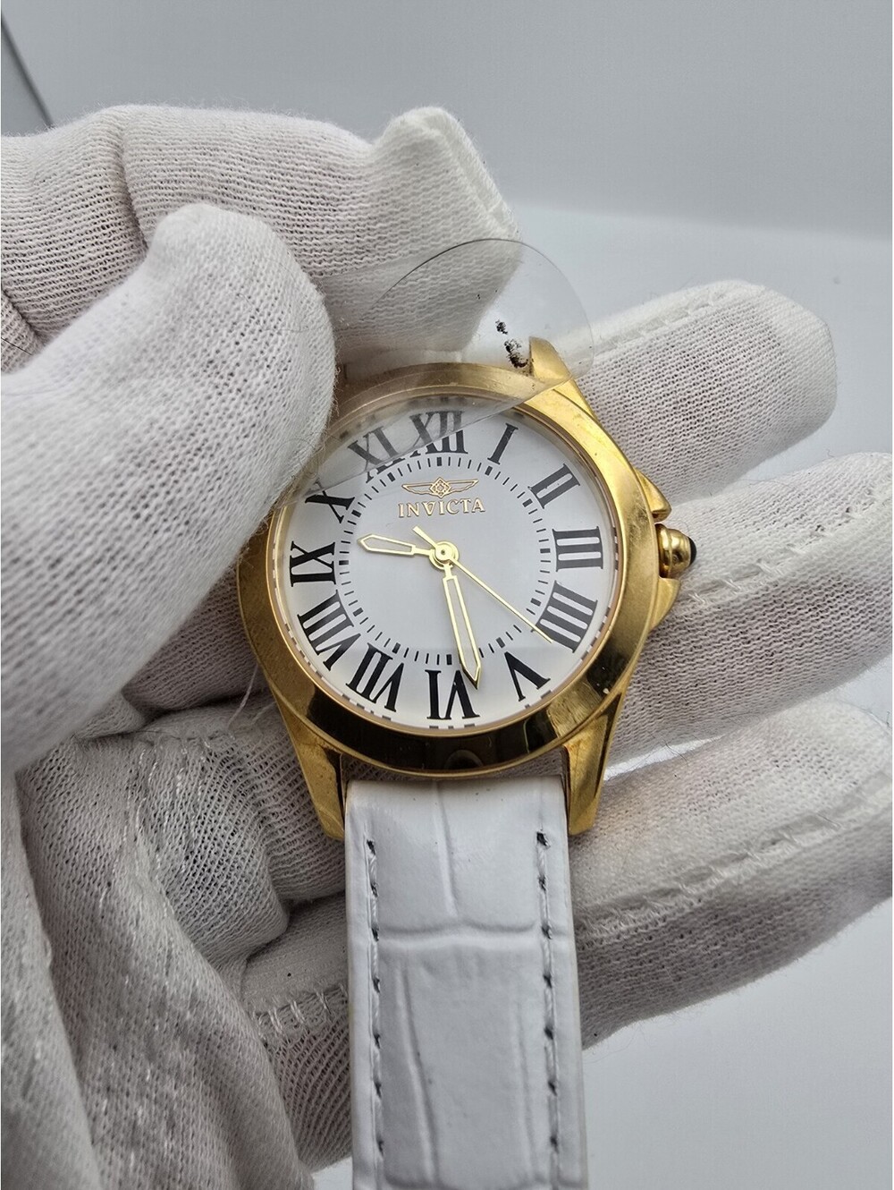 Invicta Angel 14988 Womens Gold White Roman Dial Watch New Battery Quartz Ladies